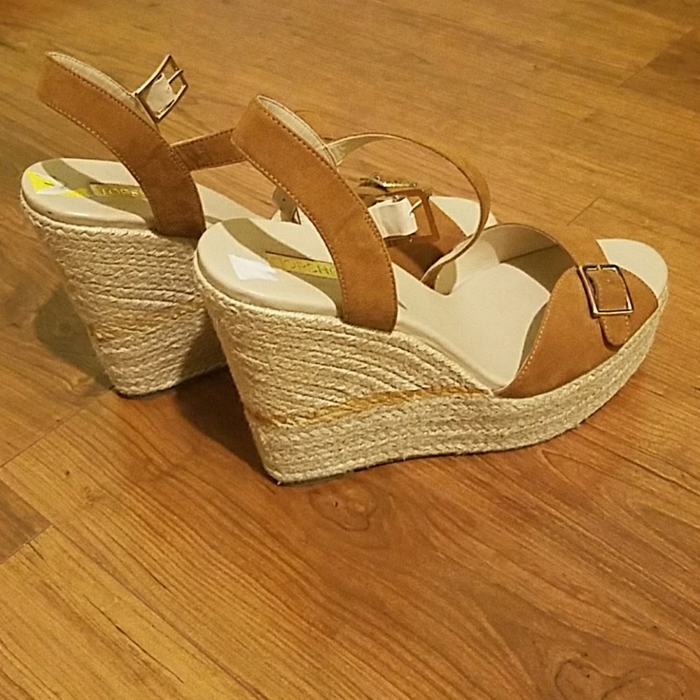 Topshop Tan Faux Suede Espadrille Wedge Platform Sandals Buckle‎ Ankle Strap
